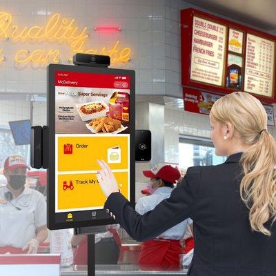 Chiosco self-service da 15 pollici in metallo per ordinazioni, segnaletica digitale, tablet per ristoranti, display da cucina