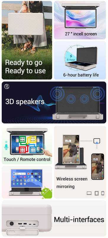 ELC PackGO Portatile da 27 pollici Portfolio Design Touch Screen Sistema Android Smart TV Screen per il campeggio