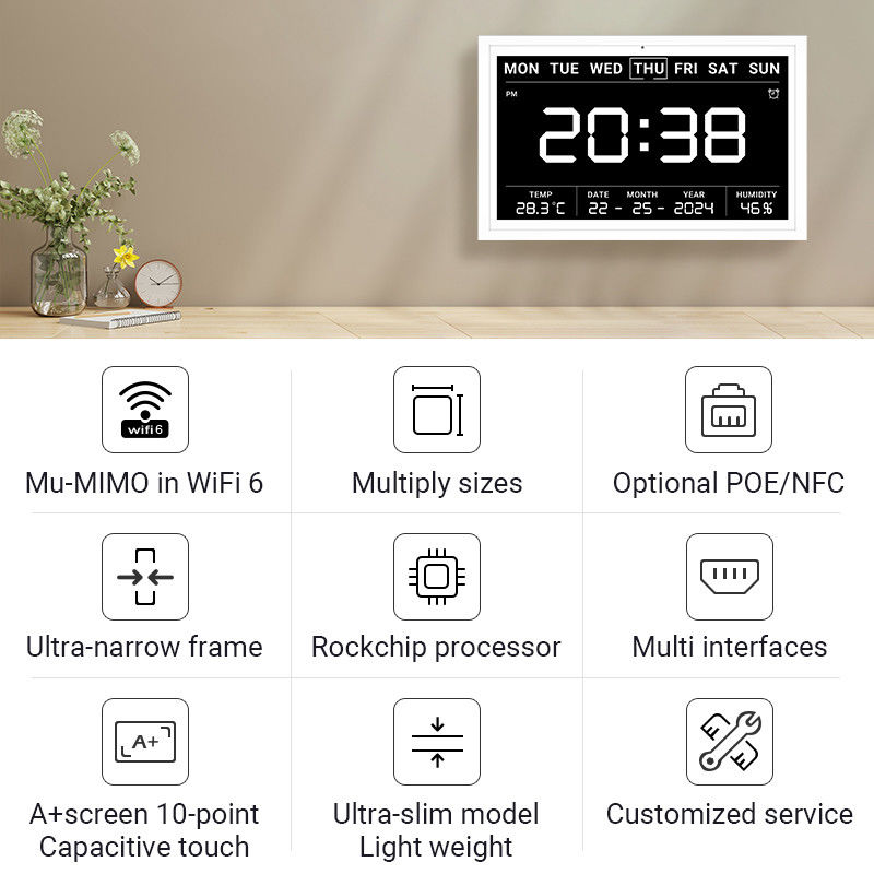 Tablet con schermo tattile ultra-sottile Smart Home Timing Tablet WiFi 6 con Mu-MIMO per la visualizzazione degli orari del calendario