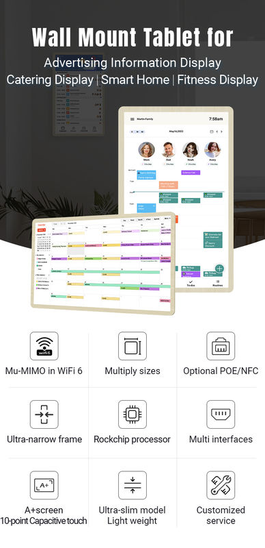 Ultra Slim Calendario elettronico a parete touch screen Smart Calendario a parete Wifi 6 con Mu-MIMO
